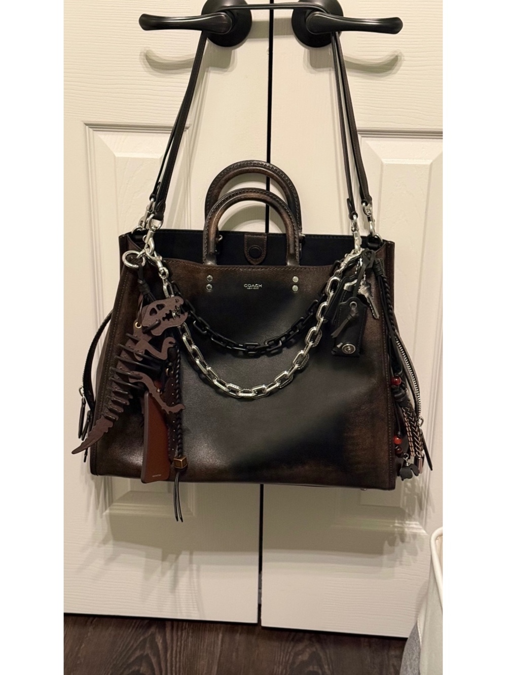 Coach Rogue Black Loved Leather 40 Satchel Bag w/ Rexy Charms
